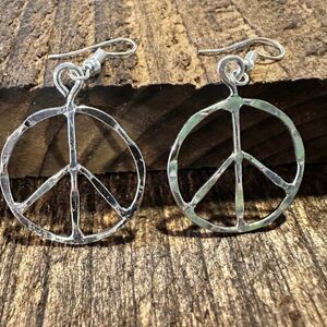 Handmade Artesian Hippie‎ Silver Plated Peace Sign Drop Wire Earrings, Gift Box